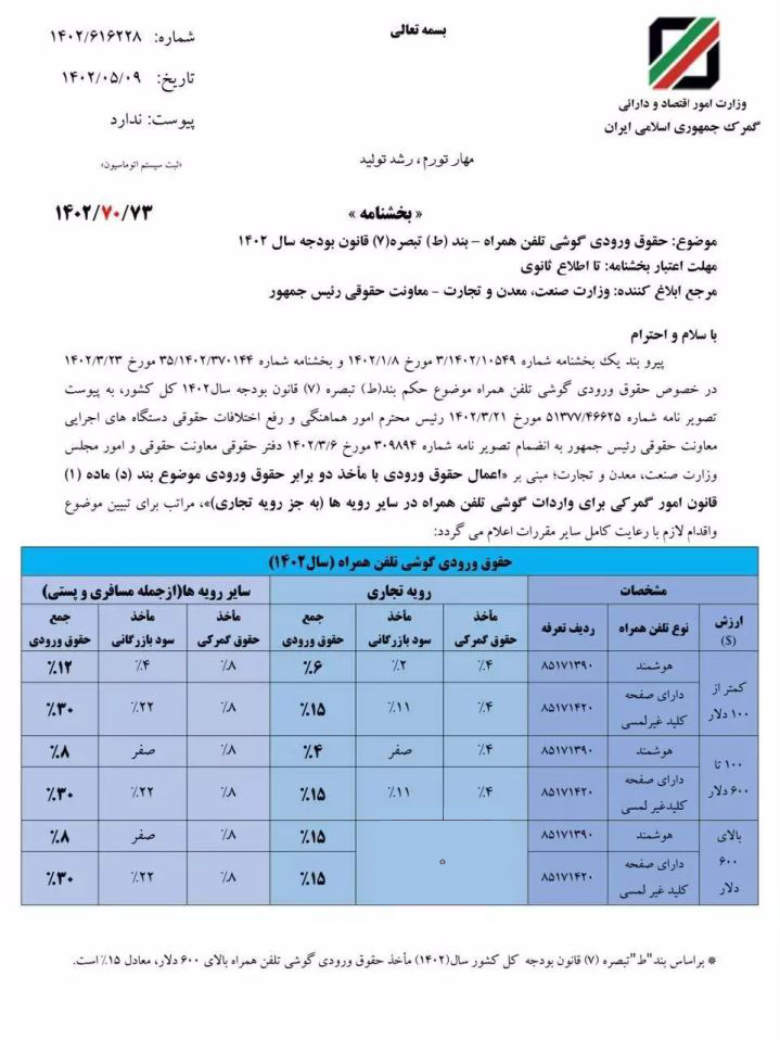 بخشنامه_گمرک